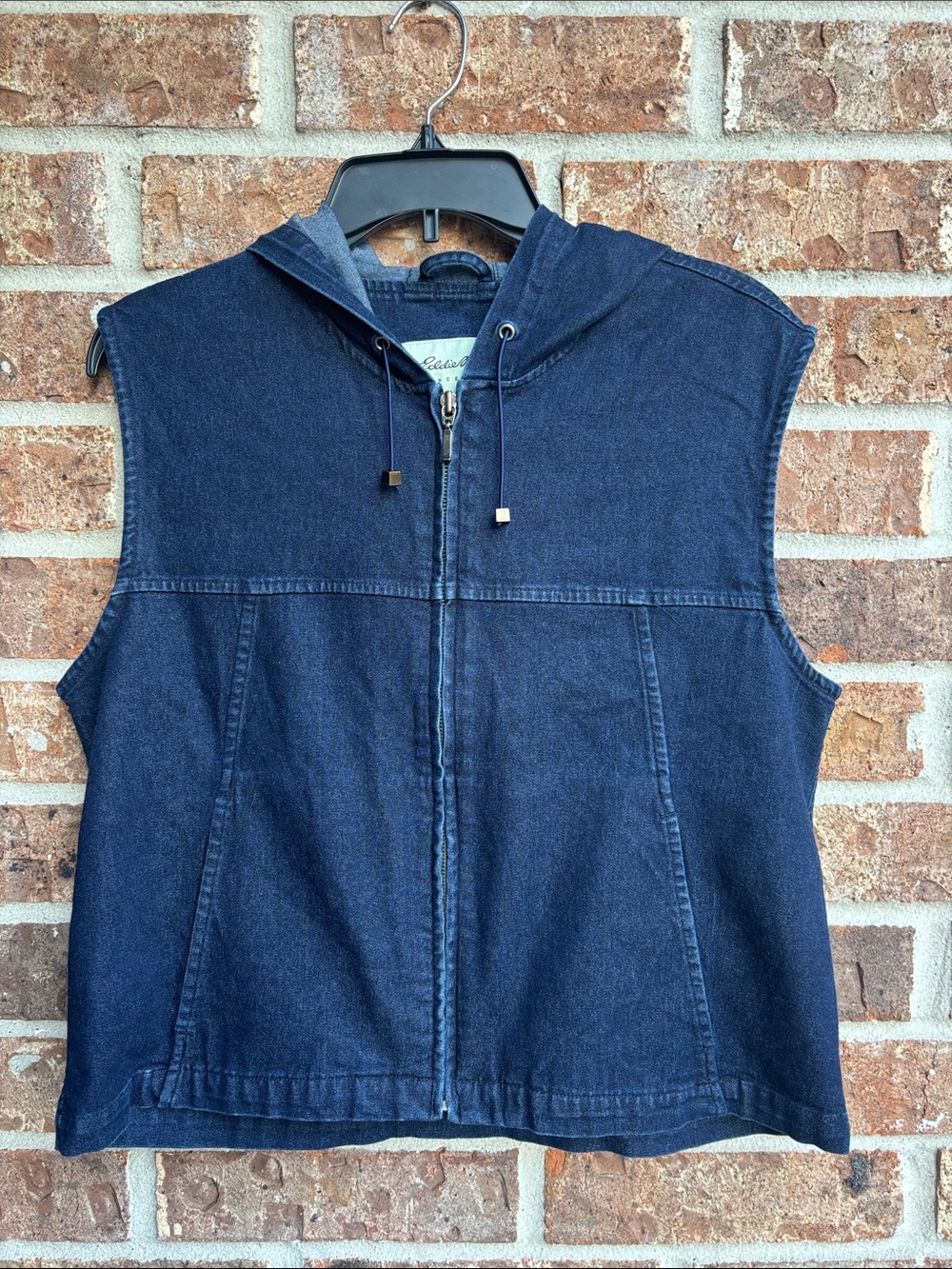 Vintage Eddie Bauer Ladies Denim Hoodie Vest - Blue